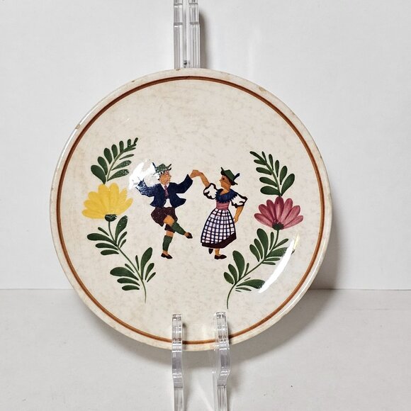 Alpine Peasant Ware Set Of 2 Hand Painted Dancing Couple Plates Germany Cottage - Picture 4 of 6